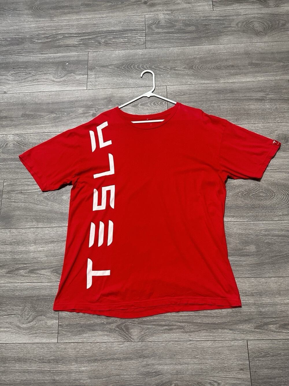 Tesla Elon Musk Racing Stripe 2.0 T-Shirt XL Red Cotton Short Sleeve Crew Neck
